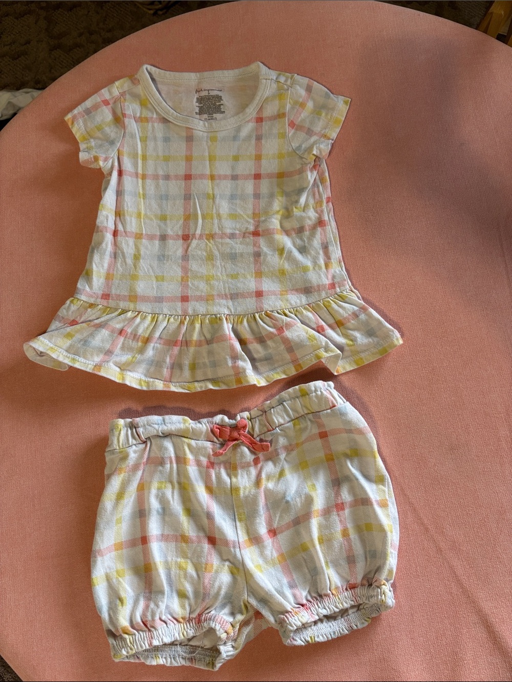 Girls Plaid Ruffle hem matching Set - White, Orange & Yellow